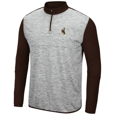 Shop Colosseum Heathered Gray/brown Wyoming Cowboys Prospect Quarter-zip Jacket In Heather Gray