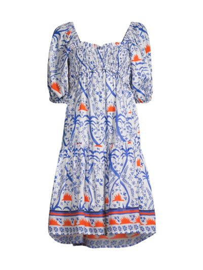 Shop Ro's Garden Women's Tamara Printed Cotton Midi-dress In Blue Ozzie