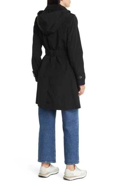 London Fog Women's Single-breasted Hooded Trench Coat In Black