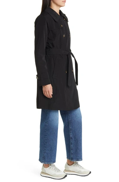 London Fog Women's Single-breasted Hooded Trench Coat In Black