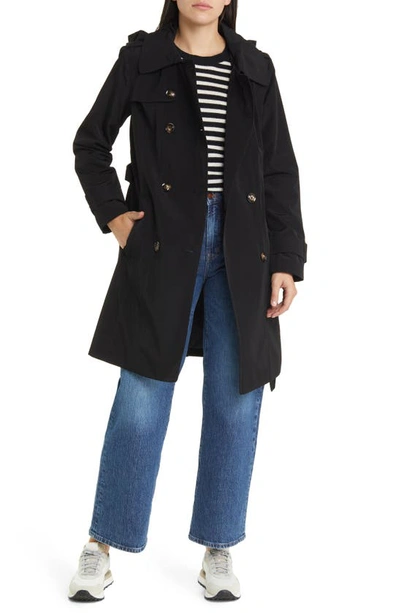 London Fog Women's Single-breasted Hooded Trench Coat In Black