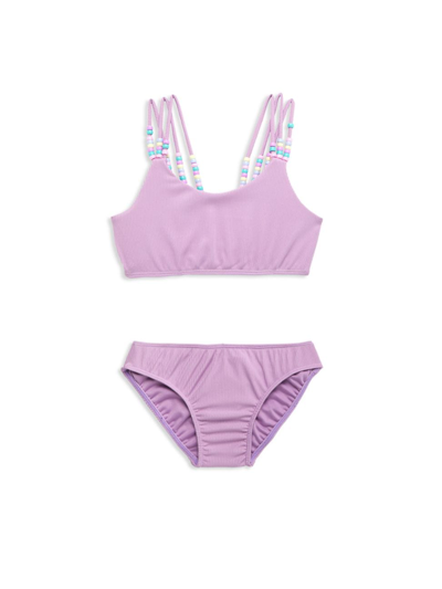 Shop Little Peixoto Little Girl's & Girl's Ribbed Beaded Bikini In Lavender Lily Rib