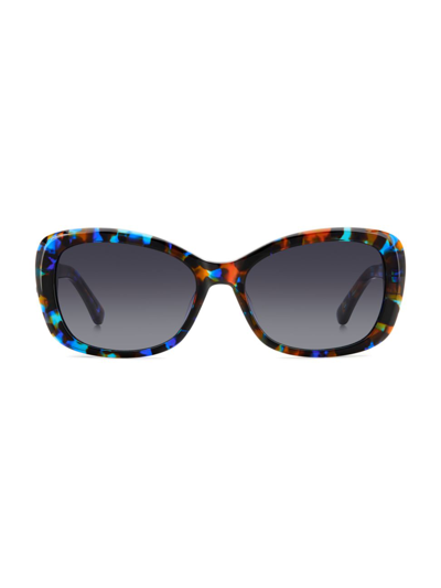 Shop Kate Spade Women's Elowen 55mm Butterfly Sunglasses In Black Blue Havana