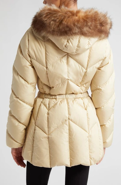 Shop Moncler Loriot Down Jacket With Removable Genuine Shearling Trim In Beige