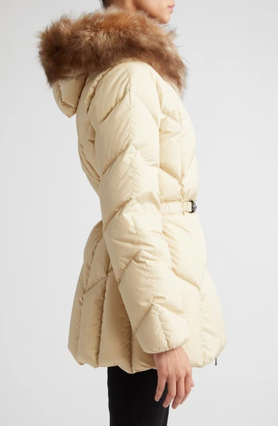 Shop Moncler Loriot Down Jacket With Removable Genuine Shearling Trim In Beige