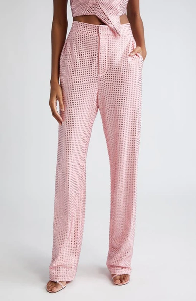 Shop Area Crystal Embellished Ponte Jersey Straight Leg Pants In Candy Rose