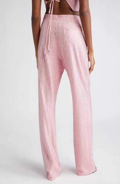 Shop Area Crystal Embellished Ponte Jersey Straight Leg Pants In Candy Rose