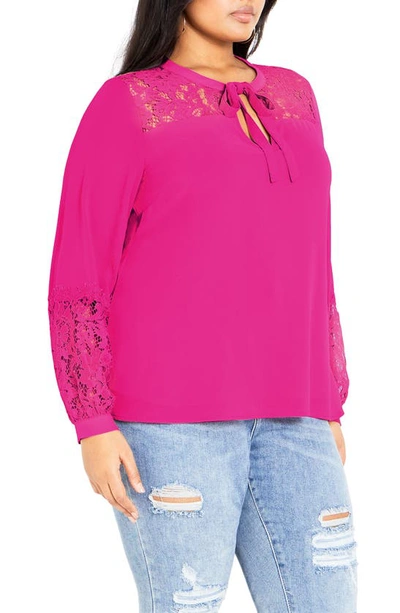 Shop City Chic Mysterious Lace Trim Top In Sangria