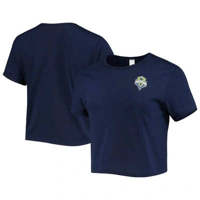 Shop Zoozatz Navy Seattle Sounders Fc Solid Cropped T-shirt