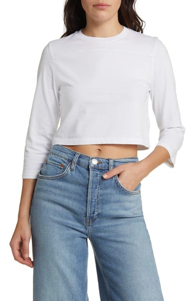 Shop Re/done Varsity Organic Cotton Blend Crop Top In Optic White With Cream Stitch