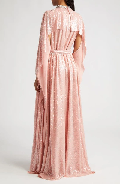 Shop Erdem Cape Detail Sequin Gown In Pink