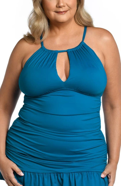 Shop La Blanca Island Goddess Keyhole Tankini Swim Top In Ocean