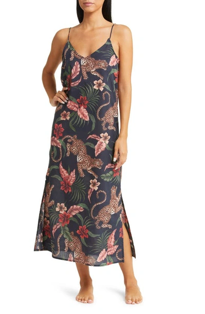 Shop Desmond & Dempsey Floral Cotton Nightgown In Soleia Navy