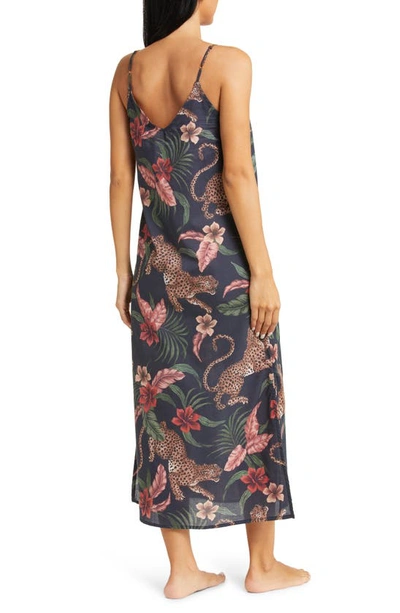 Shop Desmond & Dempsey Floral Cotton Nightgown In Soleia Navy