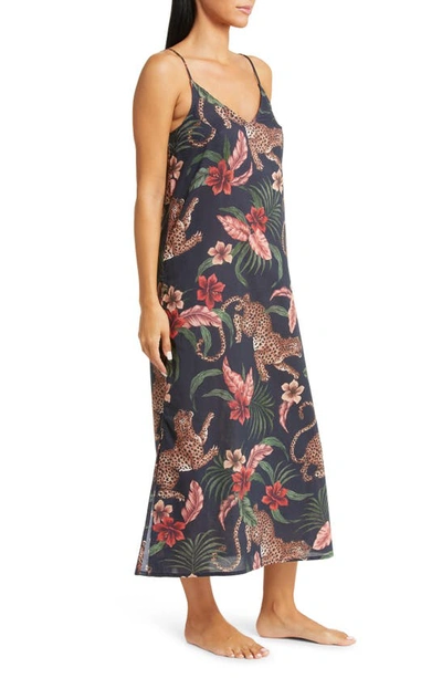 Shop Desmond & Dempsey Floral Cotton Nightgown In Soleia Navy