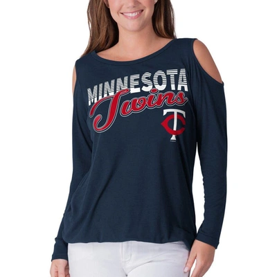 Shop G-iii 4her By Carl Banks Navy Minnesota Twins Crackerjack Cold Shoulder Long Sleeve T-shirt