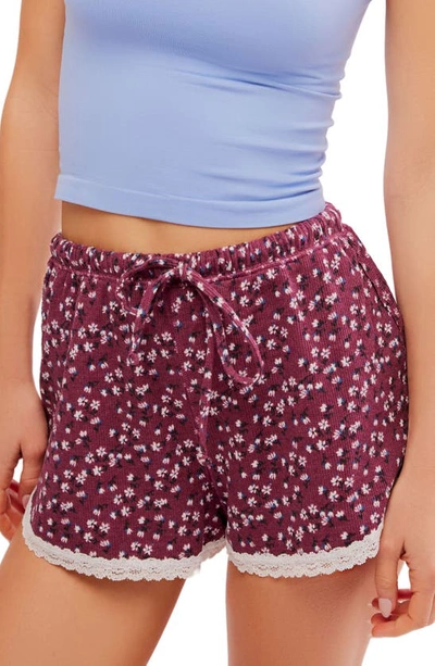 Shop Free People Sugar Dreams Thermal Knit Pajama Shorts In Wine Combo