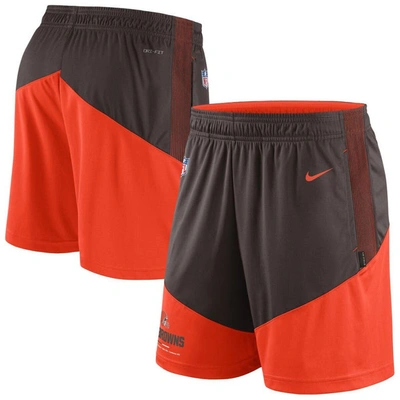 Shop Nike Brown/orange Cleveland Browns Sideline Primary Lockup Performance Shorts