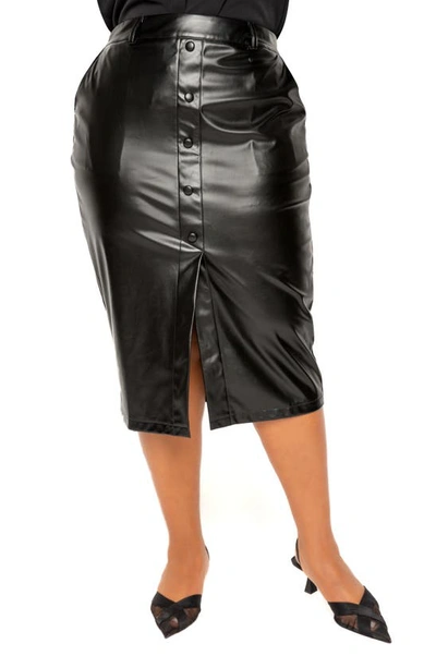 Buxom Couture Faux Leather Midi Pencil Skirt In Black