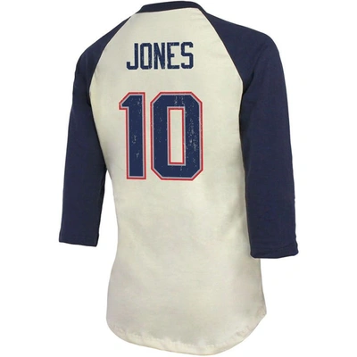 Shop Majestic Threads Mac Jones Cream/navy New England Patriots Player Name & Number Raglan 3/4-sleeve T-