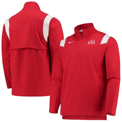 Shop Nike Red Team Usa On-field Quarter-zip Jacket