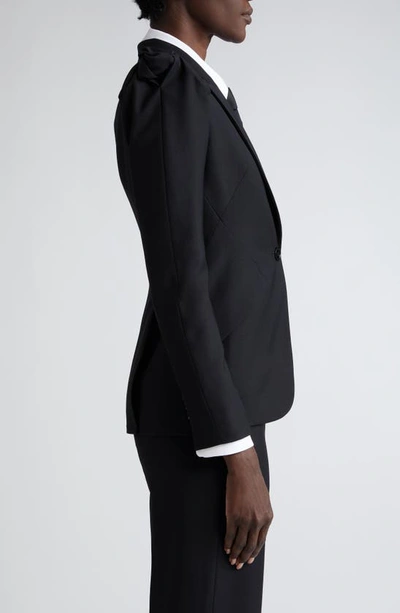 Shop Alexander Mcqueen Exaggerated Shoulder Wool Blazer In Black