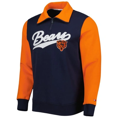Shop Tommy Hilfiger Navy/orange Chicago Bears Aiden Quarter-zip Sweatshirt