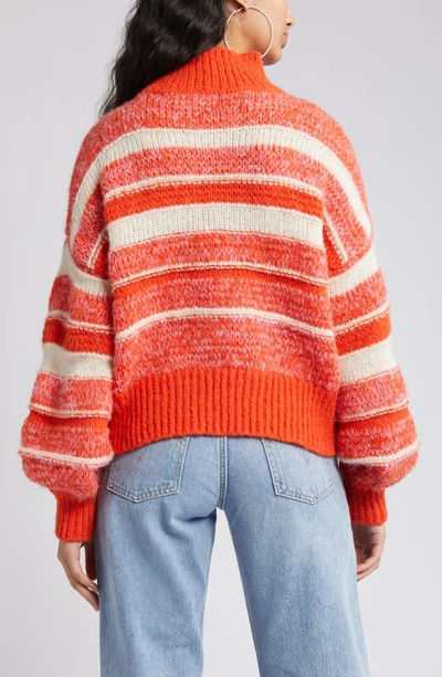 Shop Vero Moda Kamma Variegated Stripe Mock Neck Sweater In Tangerine Tango Deta