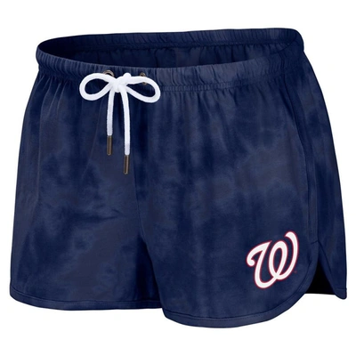 Shop Wear By Erin Andrews Navy Washington Nationals Tie-dye Cropped Pullover Sweatshirt & Shorts Lounge S