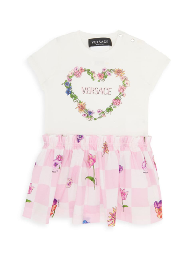 Shop Versace Baby Girl's Floral Logo T-shirt Dress In White Multi