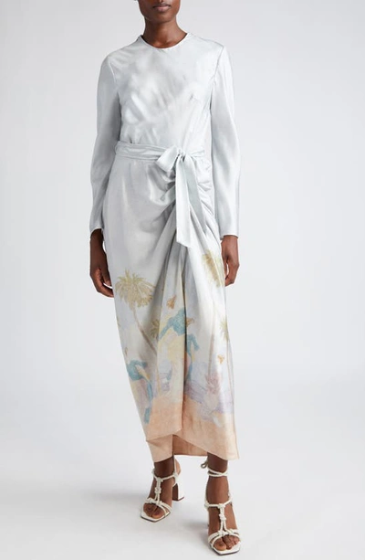 Shop Zimmermann Dancer Print Draped Long Sleeve Silk Dress
