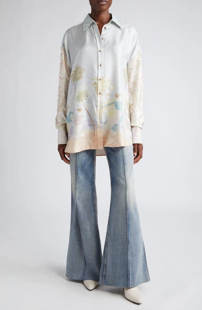 Shop Zimmermann Sensory Mixed Print Silk Button-up Shirt In Spliced Print