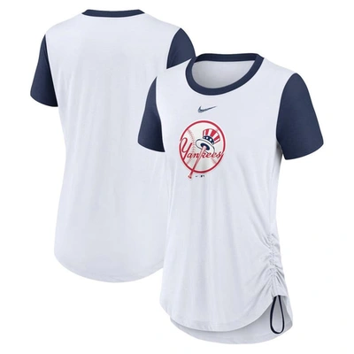 Shop Nike White New York Yankees Hipster Swoosh Cinched Tri-blend Performance Fashion T-shirt