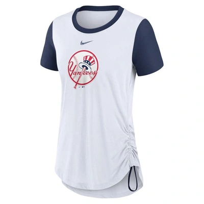 Shop Nike White New York Yankees Hipster Swoosh Cinched Tri-blend Performance Fashion T-shirt
