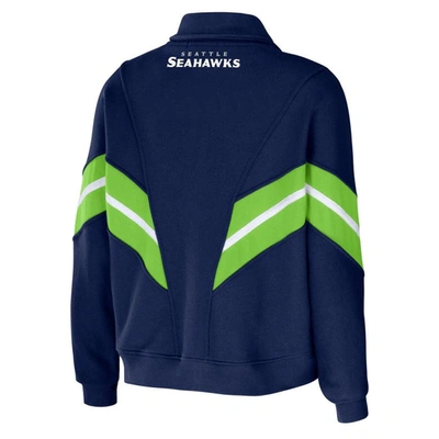 Shop Wear By Erin Andrews College Navy Seattle Seahawks Plus Size Yarn Dye Stripe Full-zip Jacket