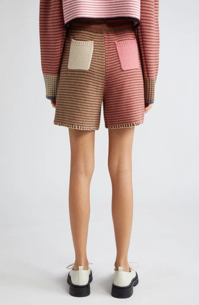 Shop Yanyan Embroidered Colorblock Stripe Wool Sweater Shorts In Hazelnut/ Rose