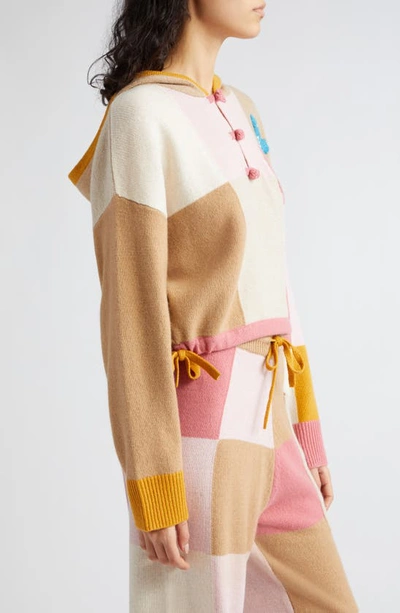 Shop Yanyan Embroidered Checkerboard Hooded Wool Sweater In Strawberry