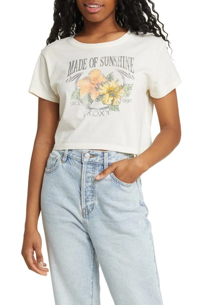 Shop Roxy Made Of Sunshine Crop Graphic T-shirt In Egret