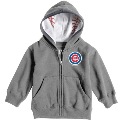 Shop Soft As A Grape Toddler  Heathered Gray Chicago Cubs Baseball Print Full-zip Hoodie In Heather Gray