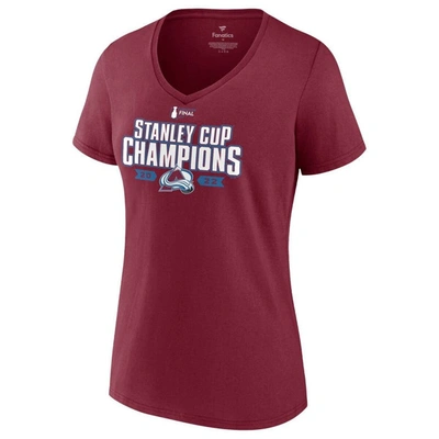 Shop Fanatics Branded Burgundy Colorado Avalanche 2022 Stanley Cup Champions Jersey Roster V-neck T-shirt