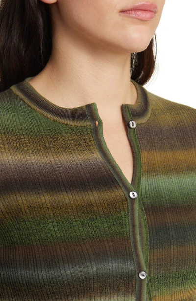 Shop Re/done Space Dye Stripe Rib Crop Wool Cardigan In Green Space Dye