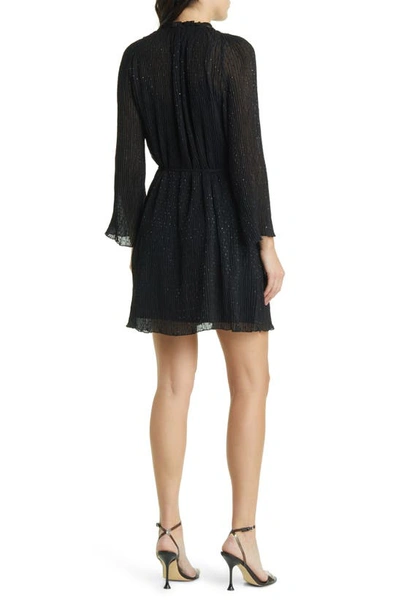 Shop French Connection Callie Embellished Plissé Long Sleeve Dress In Blackout