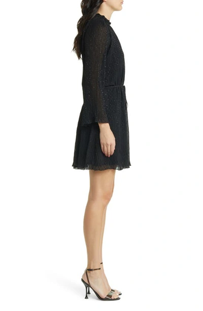 Shop French Connection Callie Embellished Plissé Long Sleeve Dress In Blackout