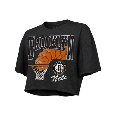 Shop Majestic Threads Charcoal Brooklyn Nets Bank Shot Cropped T-shirt