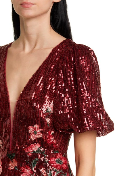 Shop Marchesa Notte Artwork Sequin Minidress In Burgundy Multi