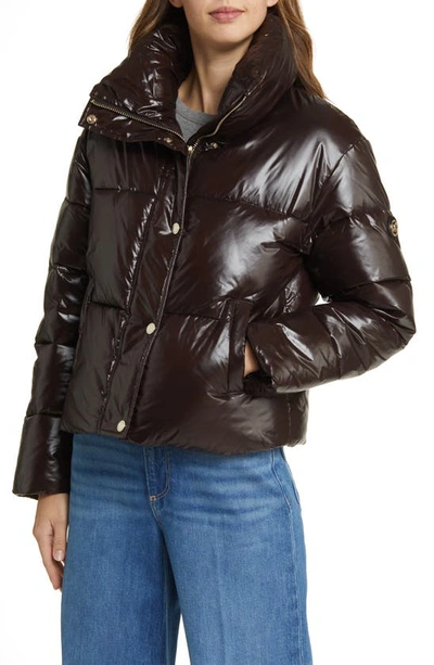 Shop Michael Michael Kors Water Resistant 500 Fill Power Down Jacket In Chocolate
