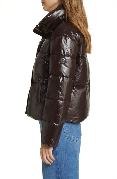 Shop Michael Michael Kors Water Resistant 500 Fill Power Down Jacket In Chocolate
