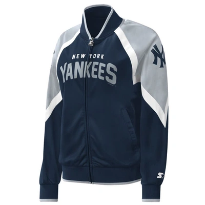 Shop Starter Navy New York Yankees Touchdown Raglan Full-zip Track Jacket