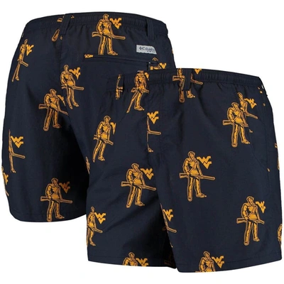 Shop Columbia Navy West Virginia Mountaineers Pfg Backcast Ii Omni-shade Hybrid Shorts