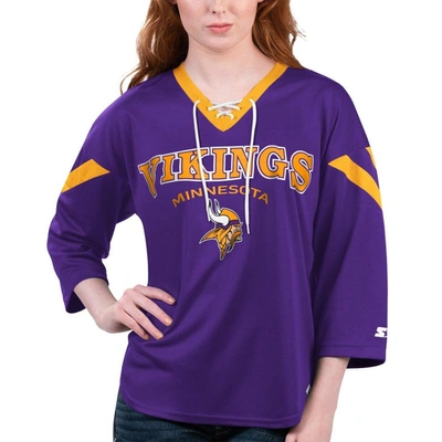 Shop Starter Purple Minnesota Vikings Rally Lace-up 3/4 Sleeve T-shirt
